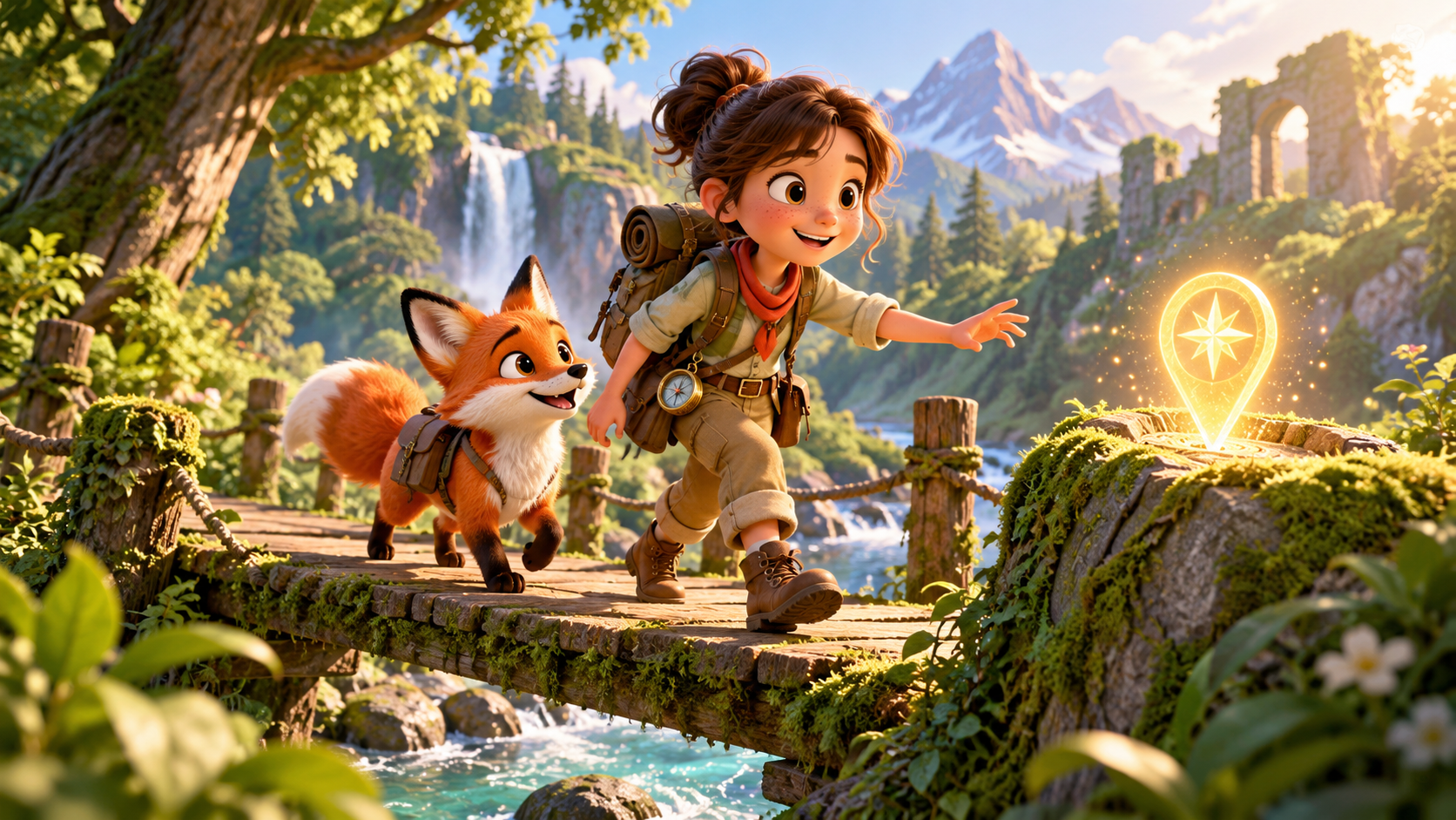 Young explorer and fox on a forest adventure
